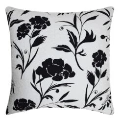 Black Floral Quilted Throw Pillow, 18"