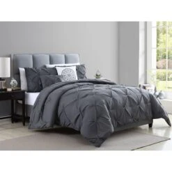 Blanca 5-Piece Grey Pleated Comforter Set, King