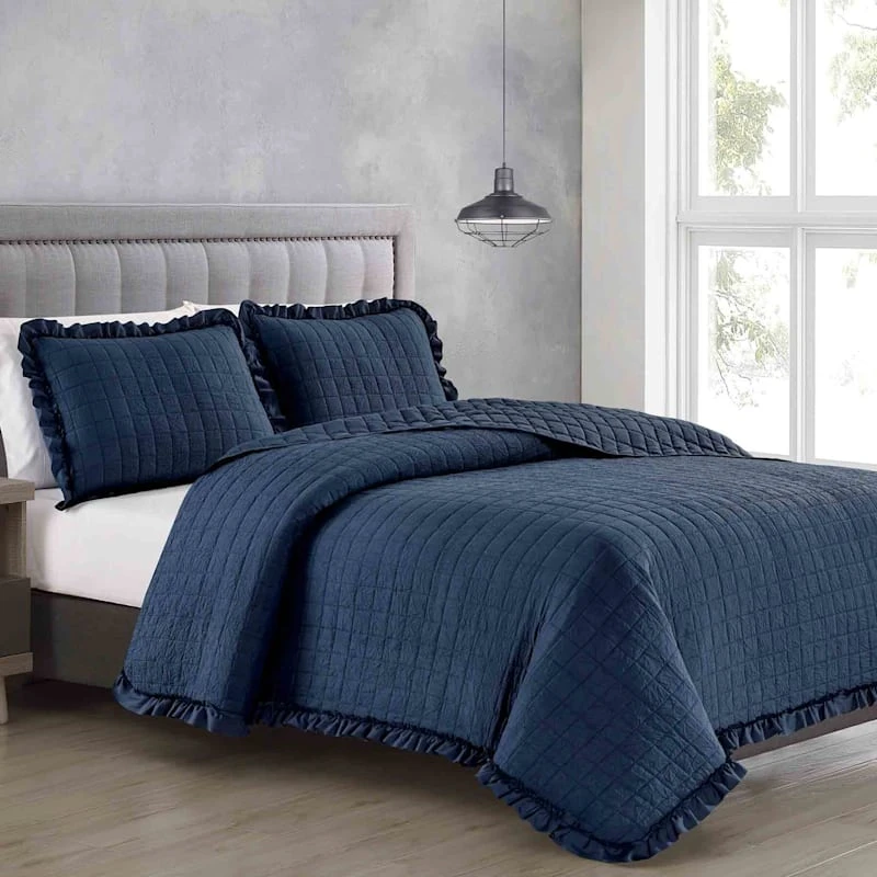Crush 3Pc Quilt Navy Full/Queen 3 Crush 3Pc Quilt Navy Full/Queen