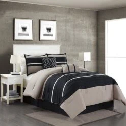 Daytona 5-Piece Black Pleated Comforter Set, King