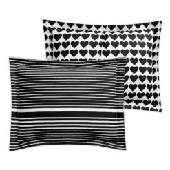 Glambition 3-Piece Black & White Heart Striped Print Essential Comforter Set, Full/Queen -Comforters Sales glambition 3 piece black white heart striped print essential comforter set full queen 2