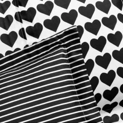 Glambition 3-Piece Black & White Heart Striped Print Essential Comforter Set, Full/Queen -Comforters Sales glambition 3 piece black white heart striped print essential comforter set full queen 3