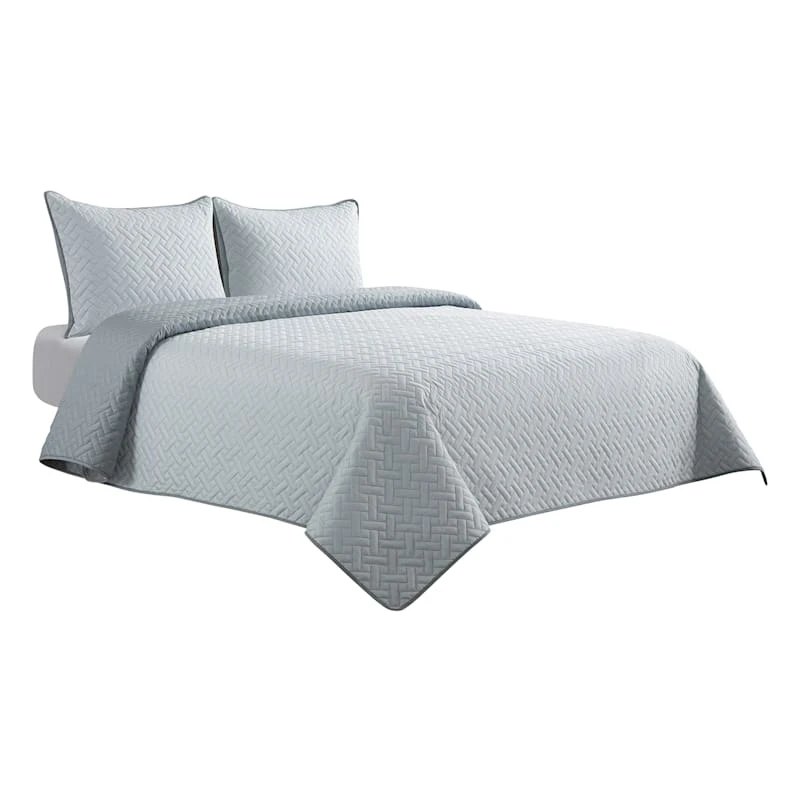 Grace Mitchell 3-Piece Grey Lattice Quilt Set, King 3 Grace Mitchell 3-Piece Grey Lattice Quilt Set, King