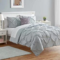 Grey Pinch Pleated Comforter Set, Full