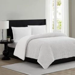 Grey Sherpa Comforter, Full/Queen