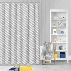 Grey & White Diagonal Diamond Shower Curtain, 72"