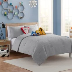 Harbor Mist Grey Seersucker Comforter Set, Twin