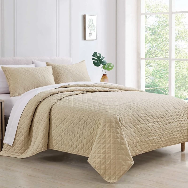 Honeybloom 3-Piece Neutral Textured Quilt Set, King 3 Honeybloom 3-Piece Neutral Textured Quilt Set, King