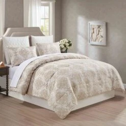 Honeybloom 6-Piece Neutral Jacquard Comforter Set, King