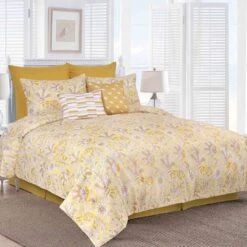 Honeybloom 8-Piece Yellow Floral Essential Comforter Set, Queen