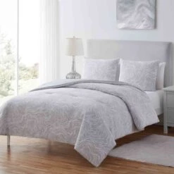 Laila Ali 3-Piece Jorah Grey Comforter Set, Full/Queen