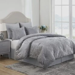 Laila Ali 6-Piece Kara Grey Velvet Comforter Set, Queen