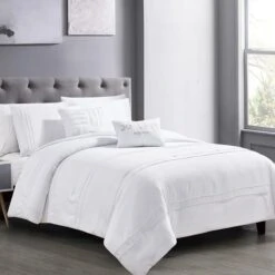 Logan 5-Piece White Comforter Set, Queen