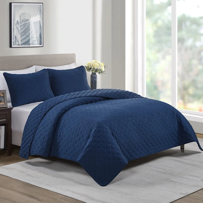 Marion 3-Piece Navy Quilt Set, King 3 Marion 3-Piece Navy Quilt Set, King