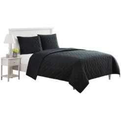 Providence 3-Piece Black Velvet Quilt Set, Queen