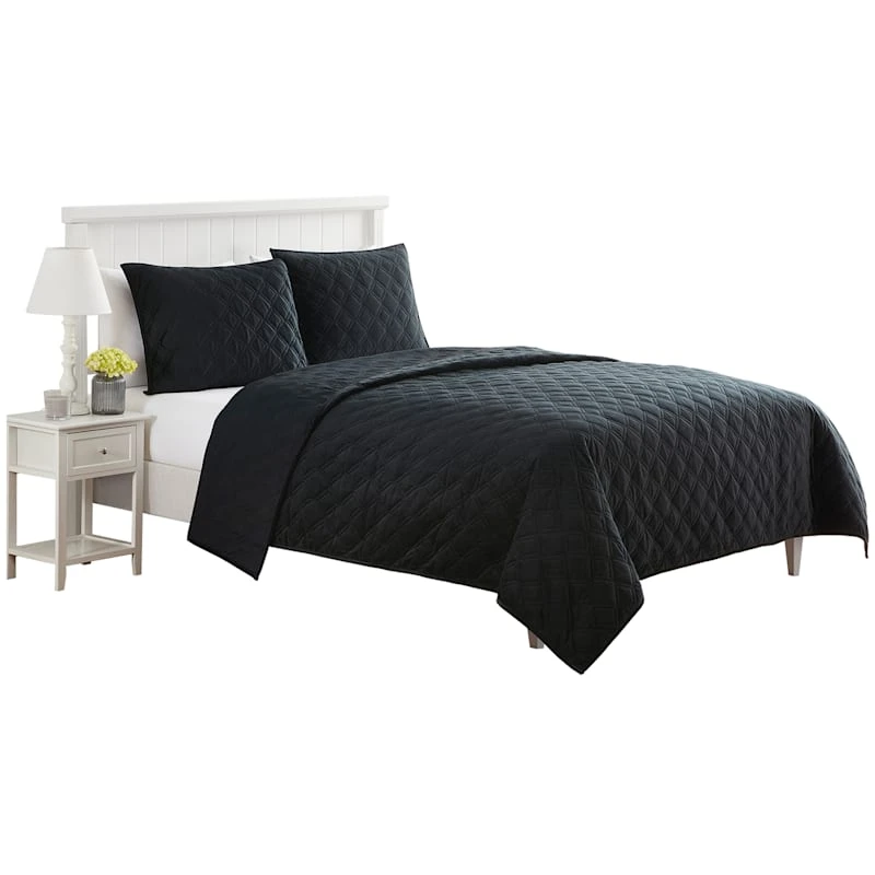 Providence 3-Piece Black Velvet Quilt Set, Queen 3 Providence 3-Piece Black Velvet Quilt Set, Queen