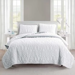 Shore White Kiing Embossed Quilt Set -Comforters Sales shore white kiing embossed quilt set 5