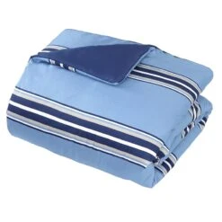 Smart Restart 6-Piece Blue Collegiate Striped Essential Comforter Set, Twin/Twin XL -Comforters Sales smart restart 6 piece blue collegiate striped essential comforter set twin twin xl 1