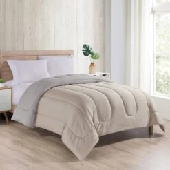 Solid Tan Reversible Comforter, Full/Queen