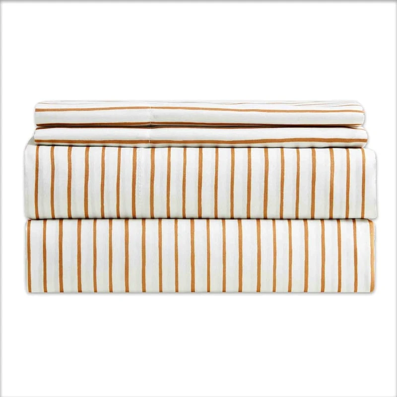 Soul Searcher 4-Piece Orange Stripe Printed Sheet Set, Full/Queen 3 Soul Searcher 4-Piece Orange Stripe Printed Sheet Set, Full/Queen