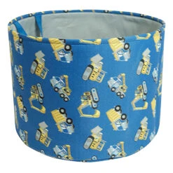 Tiny Dreamers Construction Blue Print Round Storage Bin, Small