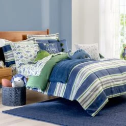 Tiny Dreamers Wallace Blue Striped Comforter, Twin